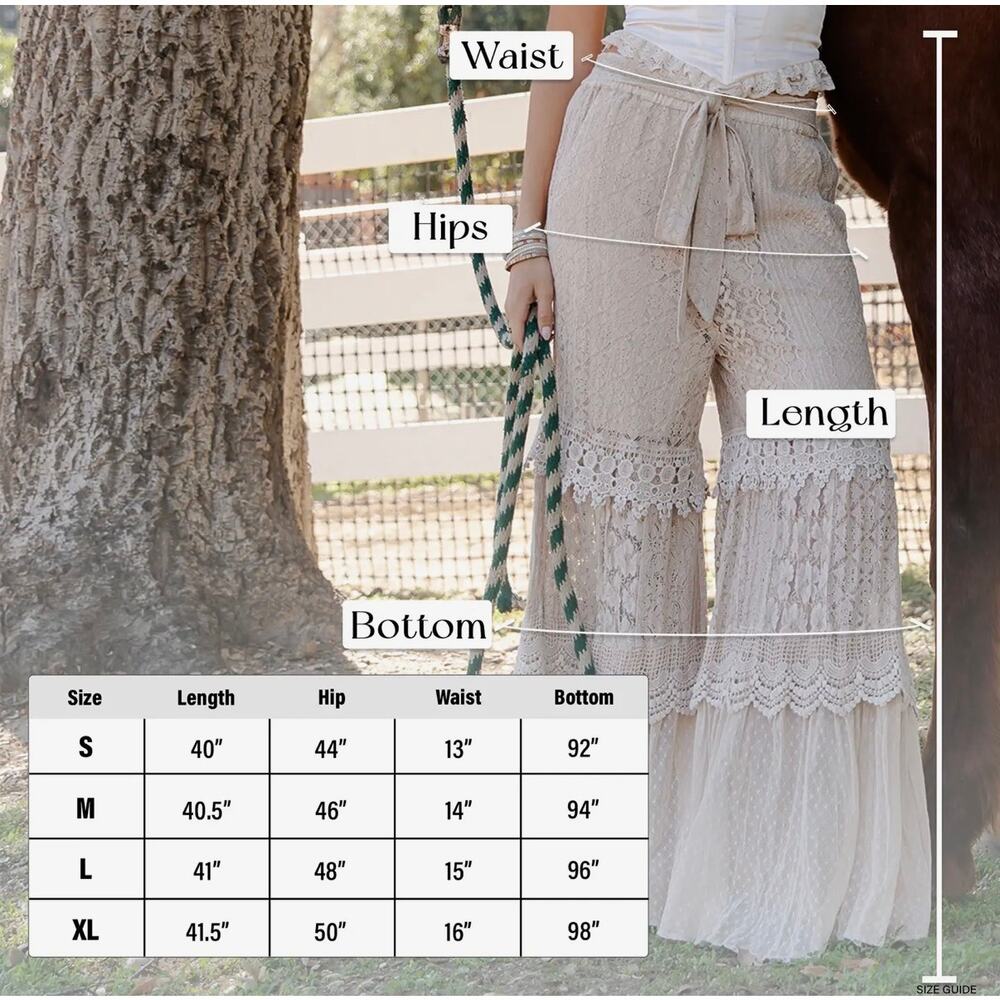 NEW Young Threads Desert Dream Cloud Latte Tiered Lace Net Trims Cotton Pants - Picture 8 of 16